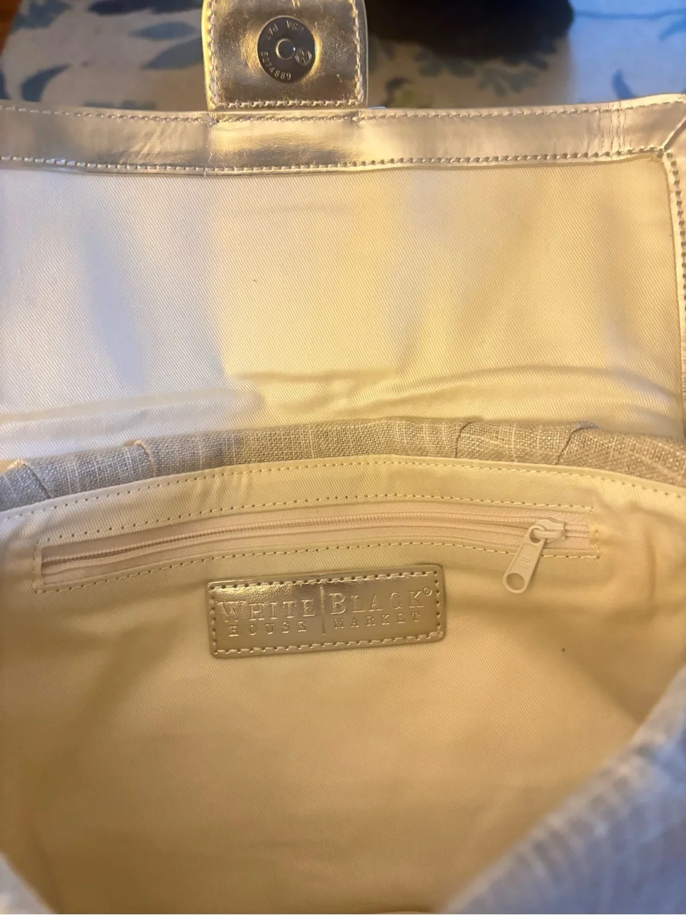 White House Black Market Cream Linen-Textured Clutch with gold Buckle-like new - Picture 4 of 5